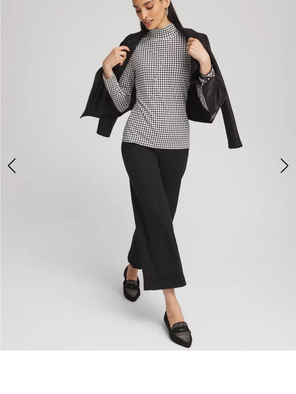 Uniqlo Black and White Houndstooth Long Sleeve Mock Neck Top,Size Small - Picture 3 of 8